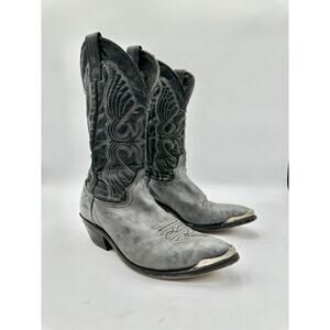 Vintage Black and Gray Leather Western Cowgirl Boots Point Toe Women's 8.5